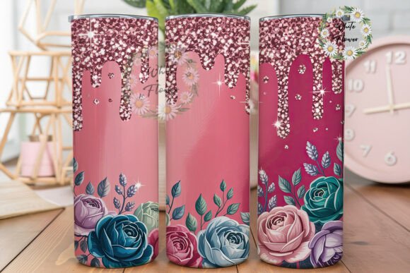 Pink Glitter Drip Floral 20oz Tumbler Review