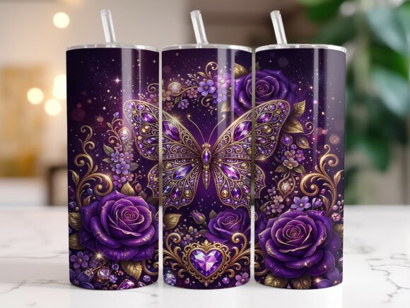 Purple Butterfly Rose Gem 20oz Tumbler Review