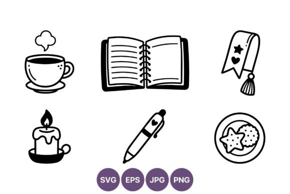 Review: Cup Book Candle Pen Cookie Icons Set for Stitchers